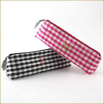 personalized silk gingham cosmetic brush bag by Objects of Desire
